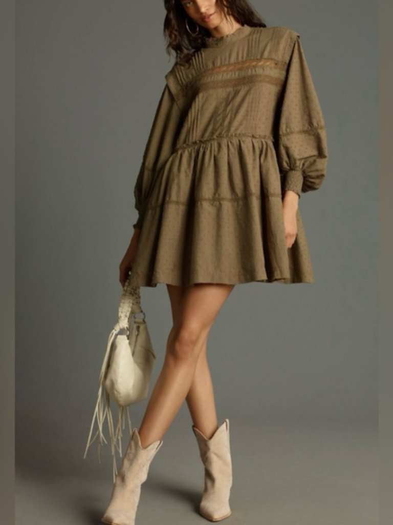 Pilcro Long Sleeve Mock Neck Swing Mini Dress